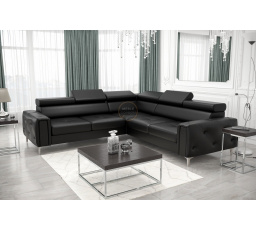 Rohová sedací souprava ORION I s funkcí spaní 255×255 cm přírodní kůže - černá kůže, levá