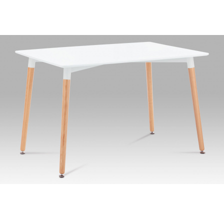 Jídelní stůl 120x80x76 cm, MDF / kovová kostrukce - bílý matný lak, dřevěné nohy masiv buk, přírodní odstín