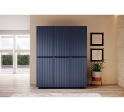 Skříň Nicole 150 cm - modrá MDF / černé úchyty