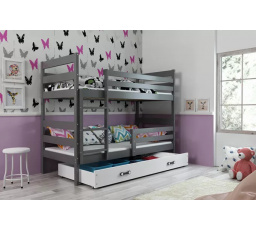 Dětská patrová postel ERYK se šuplíkem 80x190 cm, včetně matrací, Grafit/Bílá