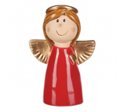 Anděl - keramická figurka, červená se zlatými křídly