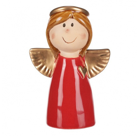Anděl - keramická figurka, červená se zlatými křídly