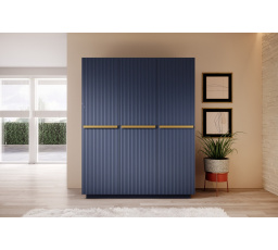Skříň Nicole 150 cm se 2 skrytými zásuvkami - modrá MDF / zlaté úchyty