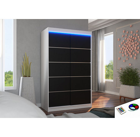 Posuvná skříň s LED osvětlením BENISSO 120 Bílá+Černá Posuvná skříň s LED osvětlením BENISSO 120 Bílá+Černá