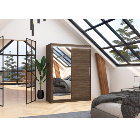 Posuvná skříň se zrcadlem a LED osvětlením BIANCO 150 Choco+Choco
