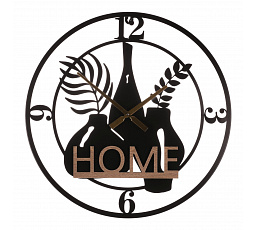 Hodiny nástěnné - pr. 60 cm, kov a MDF, nápis "HOME"