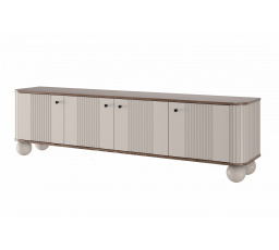 TV skříňka Vesper 4D 187 cm - kašmír / ořech / černé úchyty / nohy koule