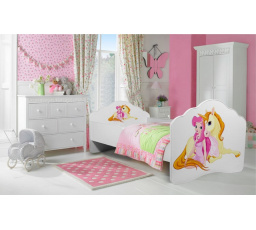 Postel s matrací CASIMO GIRL WITH UNICORN 140x70 Bílá