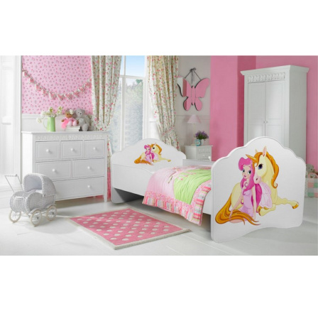 Postel s matrací CASIMO GIRL WITH UNICORN 140x70 Bílá