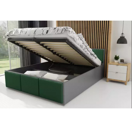 Ložnicová postel Panamax v grafitové barvě, se zelenou výplní, s matrací 160 x 200