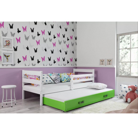 Dětská postel ERYK s přistýlkou 90x200 cm, bez matrací, Bílá/Zelená