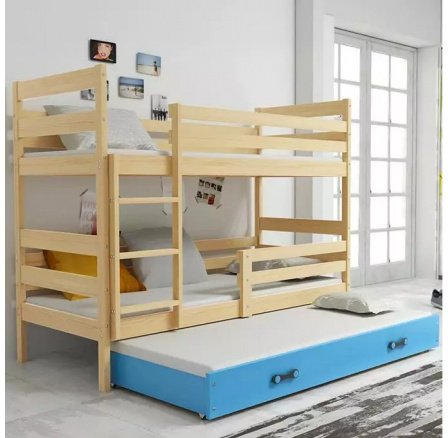 ERYK 3 OSOBOWE RAMA SOSNA SZUFLADA NIEBIESKI BEZ MATERACY 80 X 190 KPL