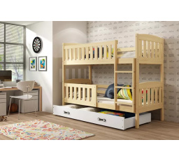 Dětská patrová postel KUBUS se šuplíkem 80x190 cm, včetně matrací, Přírodní/Bílá
