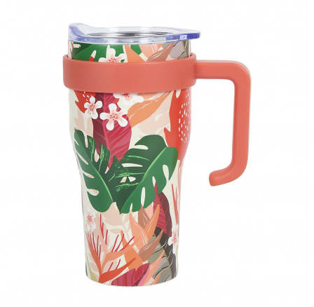Termohrnek Mini Miami Floral s červeným držadlem
