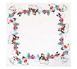 Ubrus bílý - se sněhuláky, 100% polyester, 80 x 80 cm
