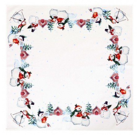 Ubrus bílý - se sněhuláky, 100% polyester, 80 x 80 cm