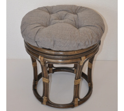 Ratanová taburetka velká hnědá polstr šedý melír