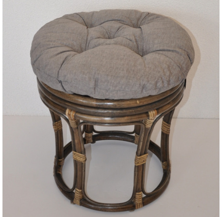 Ratanová taburetka velká hnědá polstr šedý melír Ratanová taburetka velká hnědá polstr šedý melír