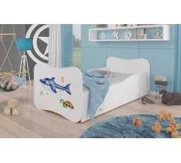 Dětská postel GONZALO s matrací a šuplíkem, 140x70 cm, Bílá/Sea Animals