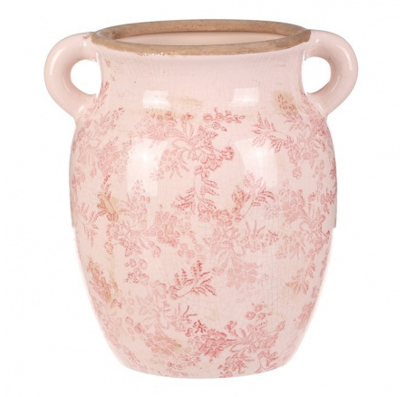 Váza keramická - retro styl, tvar amfory, růžové květy Váza keramická - retro styl, tvar amfory, růžové květy