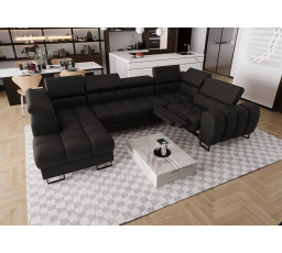 Rohová sedací souprava ASPEN MAX II , relax 198x350x170 cm přírodní kůže - černá kůže , pravá
