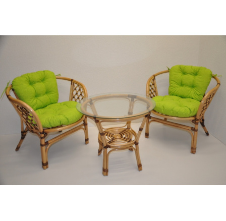 Ratanová sedací souprava Bahama malá LUX  polstry světle zelený melír