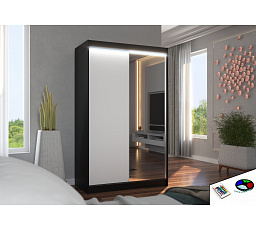 Posuvná skříň se zrcadlem a LED osvětlením REWENA 120 Černá+Bílá