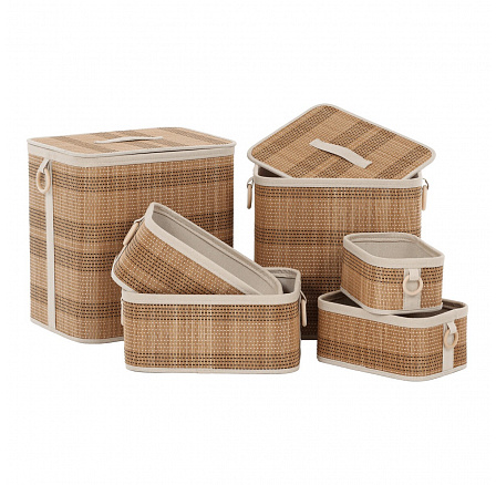 Koš regálový a prádelní - bambus, přírodní, cena za sadu 6 ks Koš regálový a prádelní - bambus, přírodní, cena za sadu 6 ks