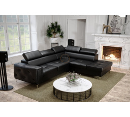 Rohová sedací souprava ORION II s funkcí spaní 225x255 cm přírodní kůže - černá kůže, Pravá strana