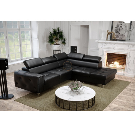 Rohová sedací souprava ORION II s funkcí spaní 225x255 cm přírodní kůže - černá kůže, Pravá strana Rohová sedací souprava ORION II s funkcí spaní 225x255 cm přírodní kůže - černá kůže, Pravá strana